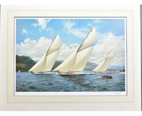STEVEN DEWS (BRITISH 1949), 'Brittania Racing Valkyrie', a Limited Edition print of Racing Yachts, 51/350, signed to lower ma