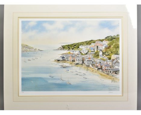JOHN CHISNALL (BRITISH 1943), 'Fowey from Boddinick', a Limited Edition print of a Cornish coastal town, 5/150, signed to low