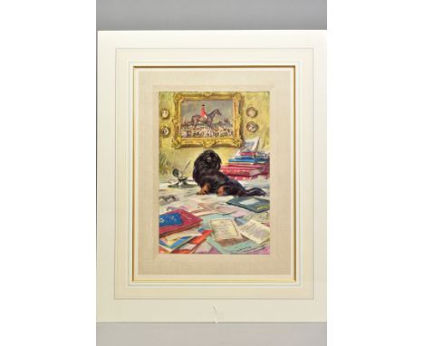 SIR ALFRED MUNNINGS (1878-1959), 'Black Knight', an Open Edition print of a black dog, published by Rosenstiel's, mounted, un