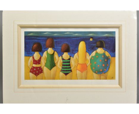 PAUL GREENWOOD (BRITISH 1969), 'Beach Babes', a Limited Edition print of figures on a beach, 491/495, signed to lower margin,