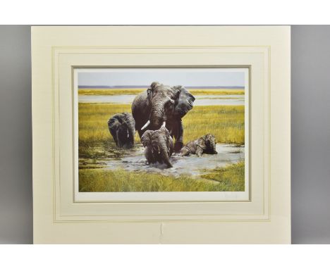 SPENCER HODGE (BRITISH 1943), 'Guardian of The Plains', a Limited Edition print of Elephants, 852/1950, signed to lower margi