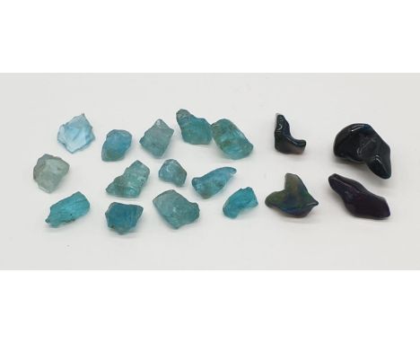 30cts Black fire opal and apatite rough gemstone 