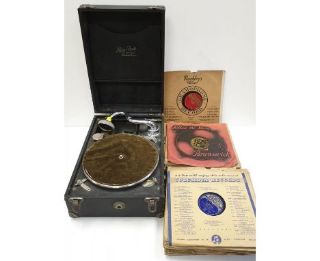 Vintage 1940's May-Fair Deluxe Wind-up Portable record player with 40 LP's. Full working order. Good sound for age. 