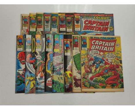 16 Vintage Marvel 'Captain Britain' Comics in very good condition. 1970's to include No.1 issue. 