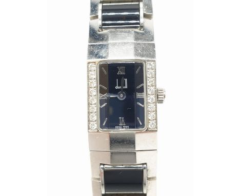 Dunhill Ladies Dress Watch. Steel Strap with Black Enamel Trim &amp; Face. 