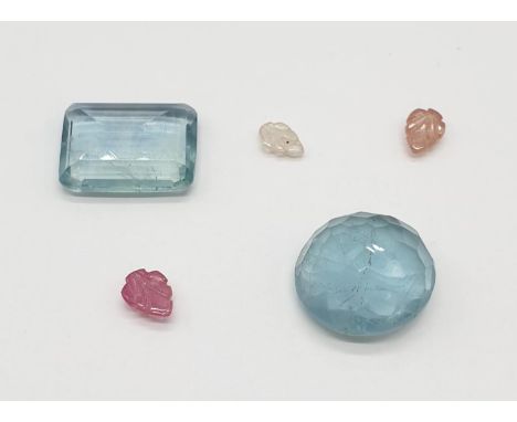 Set of five GJSPC CERTIFIED Gemstones:0.32ct natural pink sapphire 14.70ct light bluish green natural fluorite 0.64ct natural
