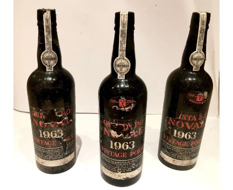 3 bottles of 1963 Quinto do Noval vintage port. 