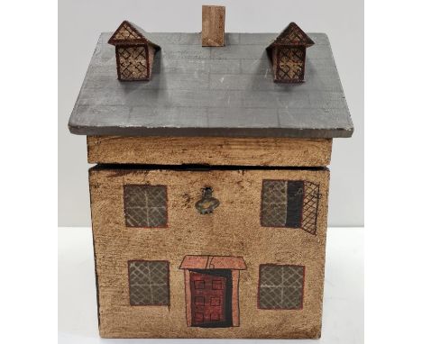 A Naive Folk Art Tea Caddy, Height 21cm, Length 14.5cm, Depth 12cm. 