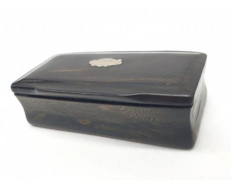 Antique ebony snuff box with silver inlay and some snuff remaining in box circa 1820s, weight 35g and 7x3cm aprpox 