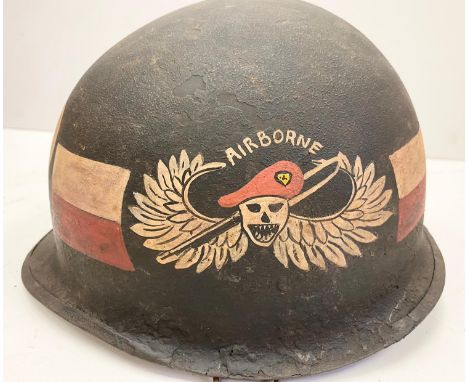 Vietnam War Era A.R.V.N Airborne Military Police M1 Helmet No Liner. 