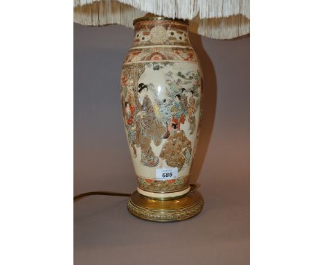 Japanese Satsuma type baluster form vase with brass mounts adapted for use as a table lamp together with an early 20th Centur