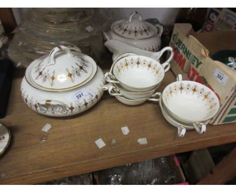 Royal Crown Derby red and gilt decorated dinner service comprising:- six soup bowls with saucers, six side plates, six dinner