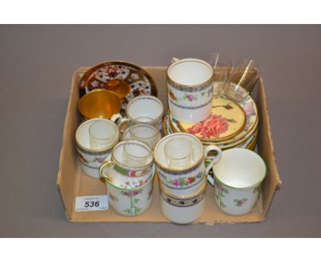 Royal Worcester Imari pattern coffee cup and saucer and various other items of miniature ceramics and glass