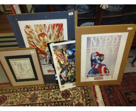 Jack Kioby, signed Limited Edition print No. 202 of 210, Captain America, together with three Captain America posters