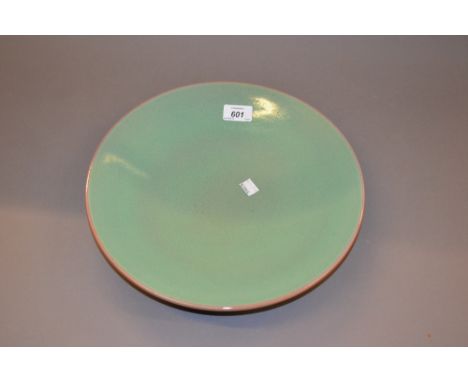 Poole Pottery green mottled glazed shallow bowl