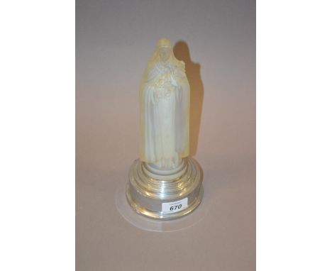 Etling opalescent glass figure of The Virgin Mary with original chromed lamp base