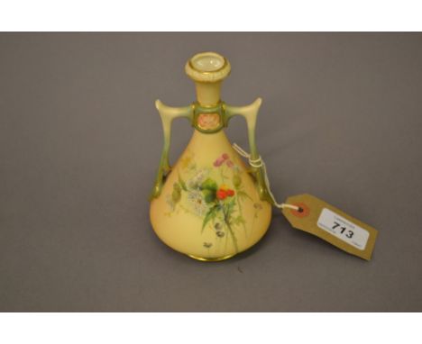 Royal Worcester blush ivory two handled narrow neck vase painted with various wild flowers