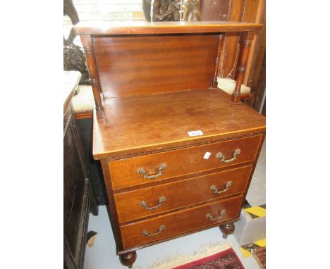 Mahogany and line inlaid bedside cabinet in George III style, the single shelf back above three drawers on turned supports