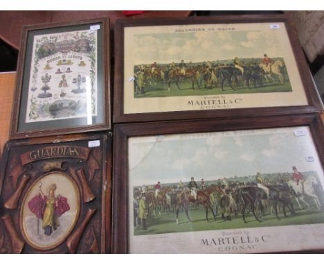 Two framed Edwardian winners of the Derby prints entitled ' Returning to Weigh ', presented by Martell and Co., and a smaller