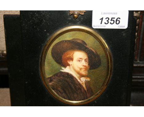 Miniature portrait of a Dutch gentleman with a large black hat, ebonised framed