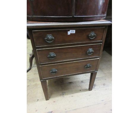 Small Edwardian mahogany three drawer bedroom chest on square tapering supports, together with a small oak gate leg table and