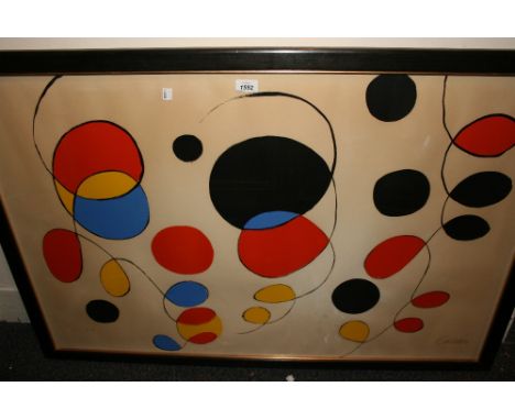 Alexander Calder, artist signed coloured print, abstract study, 28ins x 42ins, framed