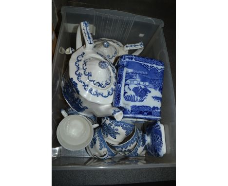 Ringtons, blue and white Willow pattern teapot together with a quantity of other blue and white ceramics