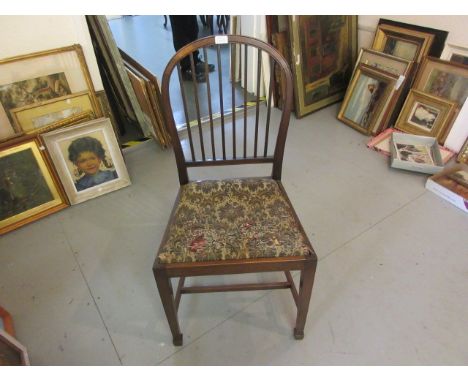 Set of six mid 20th Century stick back dining chairs with drop-in seats and square tapered supports with spade feet together 