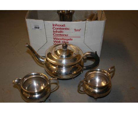 Silver plated three piece tea service and a small quantity of other silver plate