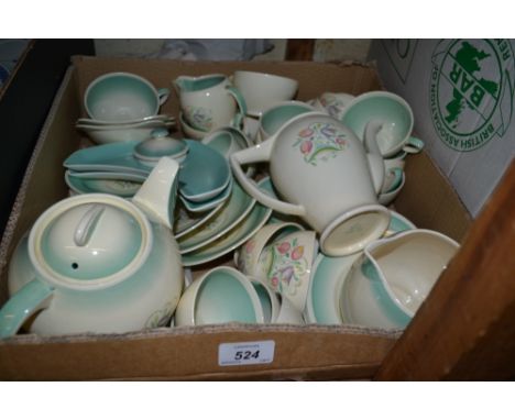 Susie Cooper Dresden Sprays tea service including: two teapots, large jug, various cups, saucers and plates etc