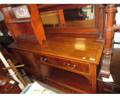 Late 19th / early 20th Century mahogany line inlaid sideboard, having galleried mirrored back above an arrangement of two dra