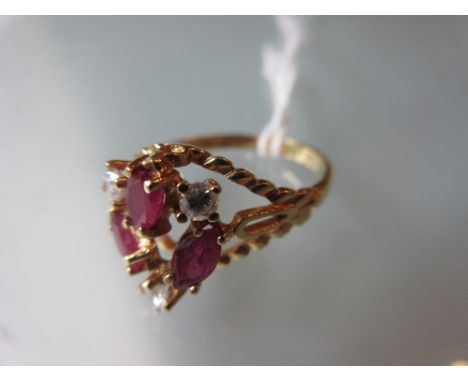 Indian yellow gold, ruby and diamond set ring