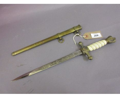 German Third Reich Naval officer's dagger with etched Solingen blade, marked E & F Horster, with brass scabbard (at fault)