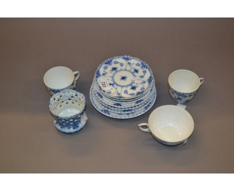 Royal Copenhagen ribbonwork vase marked MFX together with three Royal Copenhagen cups and saucers, three matching ribbon sauc