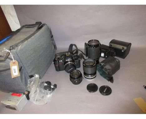 Nikon F301 camera outfit with various makes of accessories