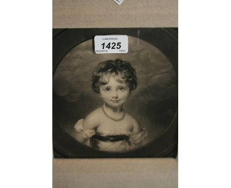 19th Century stipple engraving, head and shoulder portrait of a young girl, gilt framed, 7ins x 6ins, a gilt framed coloured 