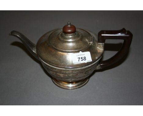 Birmingham silver circular pedestal teapot with Bakelite handle