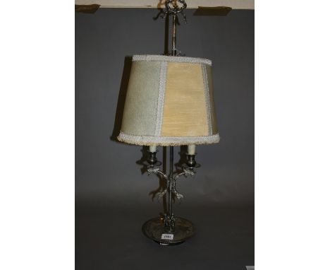 Late 19th or early 20th Century silvered brass and steel two light lampe bouillotte, in Empire style with height adjustable s
