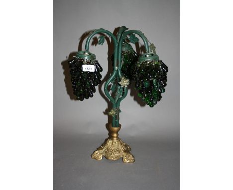 Three branch metal table lamp with glass shades in the form of grapes