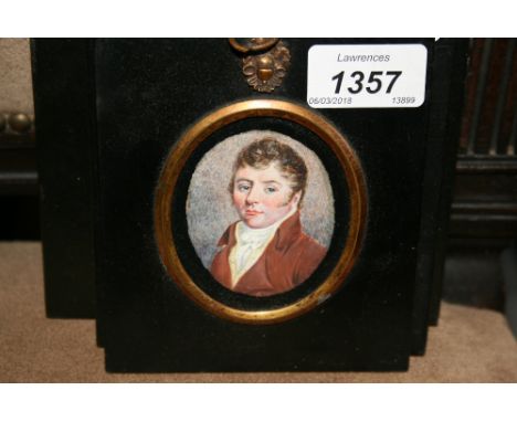 19th Century miniature portrait of a young man in a red tunic