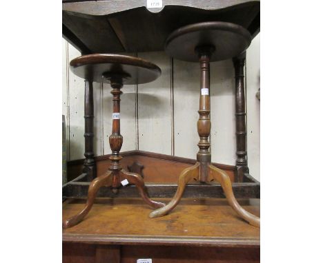 Group of four various mahogany wine table with inlaid dish tops, turned column supports and tripod bases