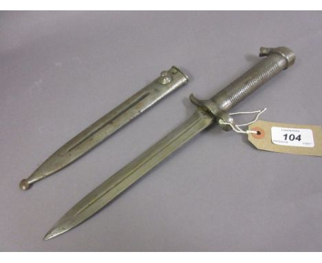 20th Century steel bayonet with single fuller blade marked EGAB and crown, with steel engine turned grip 
