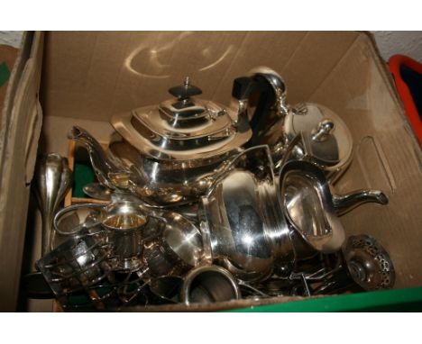 Silver plated three piece tea service and miscellaneous other items of silver plated table ware etc