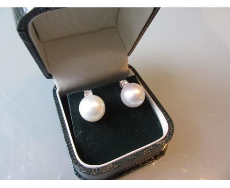 Pair of 18ct white gold South Sea pearl and diamond stud earrings