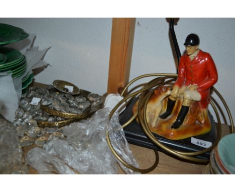 Pottery Huntsman table lamp together with two bag light fittings