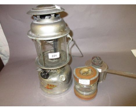1930's Veritas paraffin lantern, small boat lamp and a metal paraffin lamp
