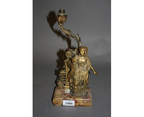 Small 19th Century ormolu and marble table lamp in the form of a standing lady