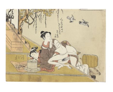 Attributed to Suzuki Harunobu (1725-1770)Edo period (1615-1868), circa late 1760sA chuban yoko-e shunga print, depicting a yo