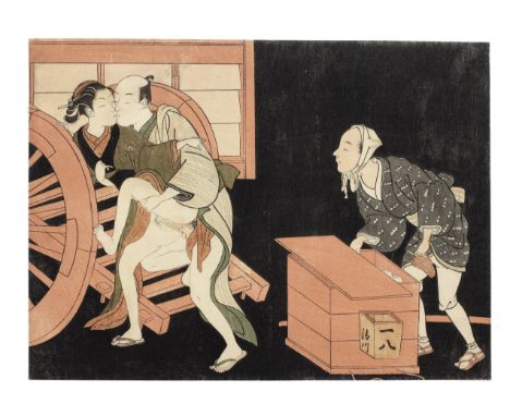 Suzuki Harunobu (1725-1770)Edo period (1615-1868), circa late 1760sA chuban yoko-e shunga print, depicting a noodle vendor wa