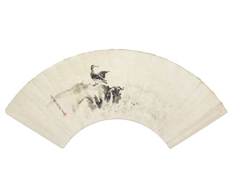 Senryu and OshoEdo period (1615-1868), late 18th/early 19th centuryTwo unmounted folding-fan paintings, painted in Kano style